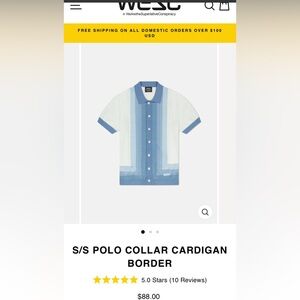 NEW WESC collar cardigan Polo Shirt Mens M blue striped Button Up